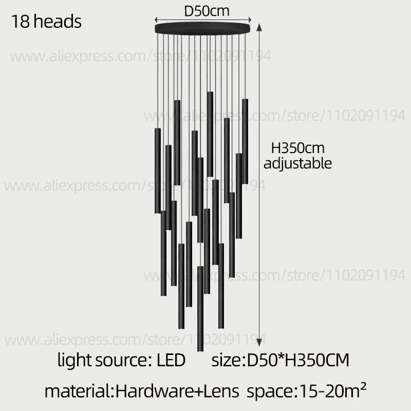 Cylindrical Modern Pendant Long Tube Lamp Hanging Cable Living Room Lamp Designer Villa Penthouse Lamp Led Staircase Chandelier