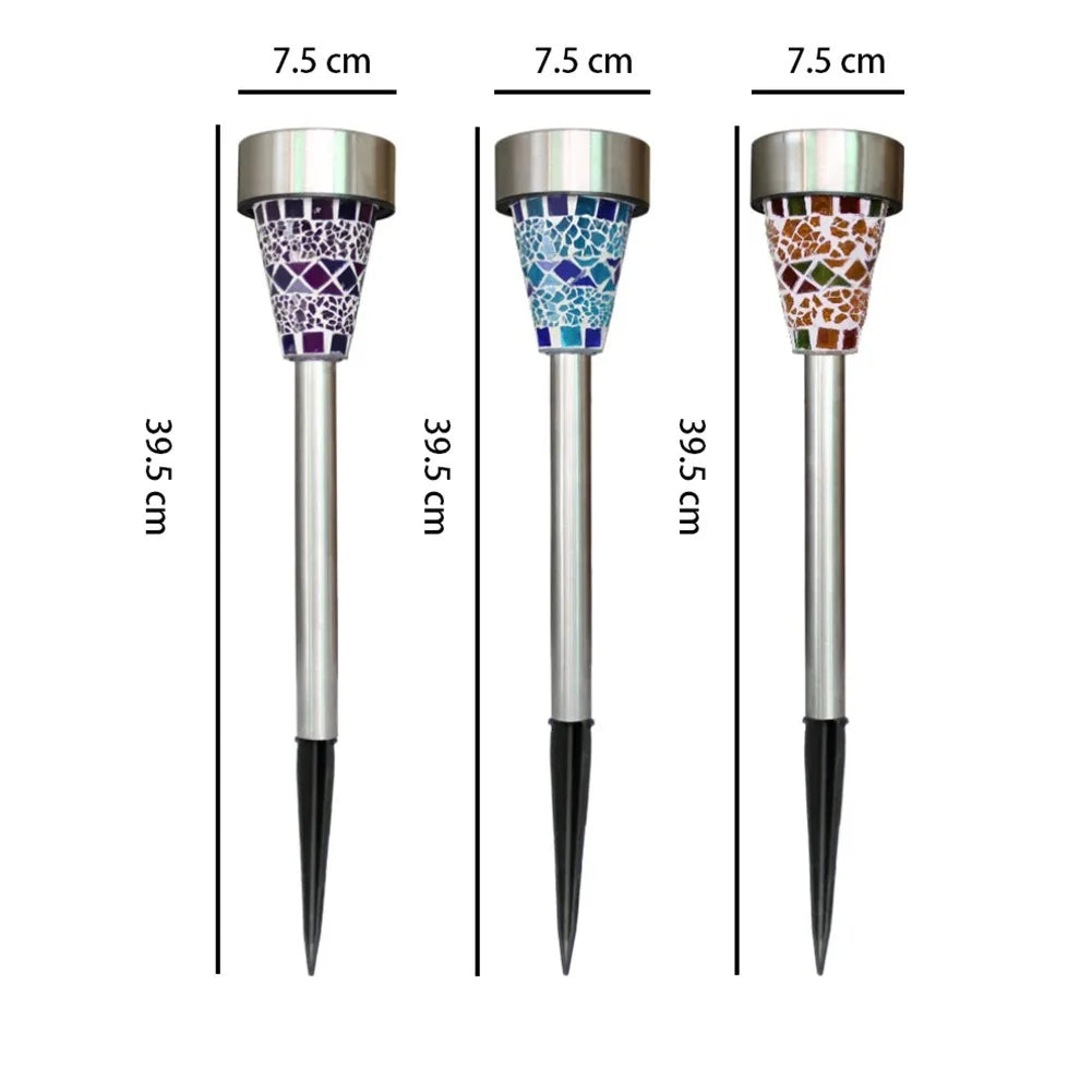 Mosaic Solar Garden Lights Outdoor Decorative Stainless Steel Stake Lights Waterproof Solar Pathway Lights