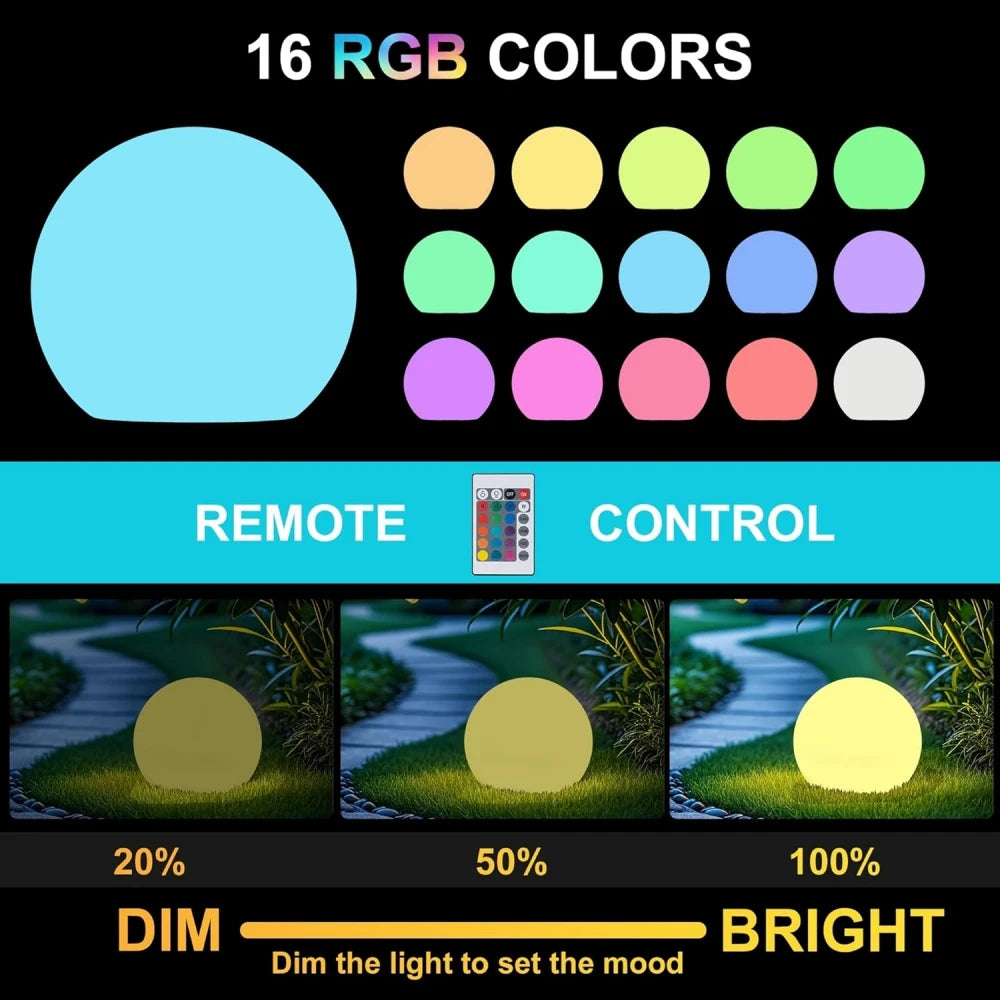 LED Ball Light Solar Rechargeable Globe Light Waterproof Outdoor Garden RGB Lamp for Patio Pool Yard Bar Party Decor Lighting