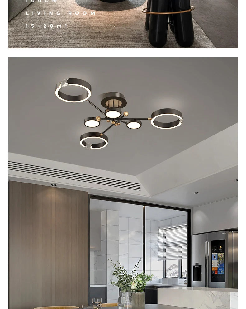 Modern Luxury Chandelier Lighting For Living Room Bedroom Plated Gold Aluminum Remote Control Pendant Lights Crystals Decoration