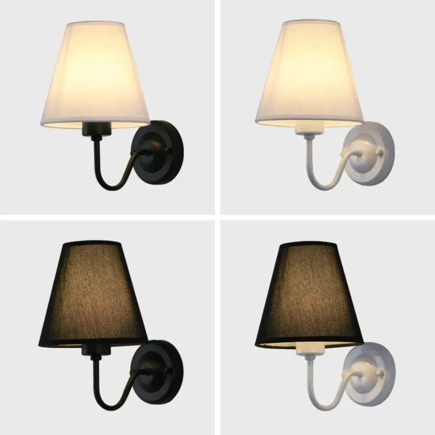 LED Retro Wall Lamp E27 Minimalist Creative Fabric Decorative Lamp Bedroom Hotel Bedside Study Indoor Household Lighting Fixture