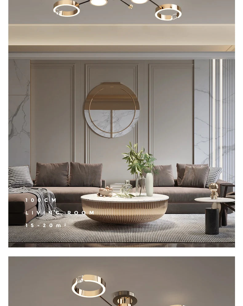 Modern Luxury Chandelier Lighting For Living Room Bedroom Plated Gold Aluminum Remote Control Pendant Lights Crystals Decoration