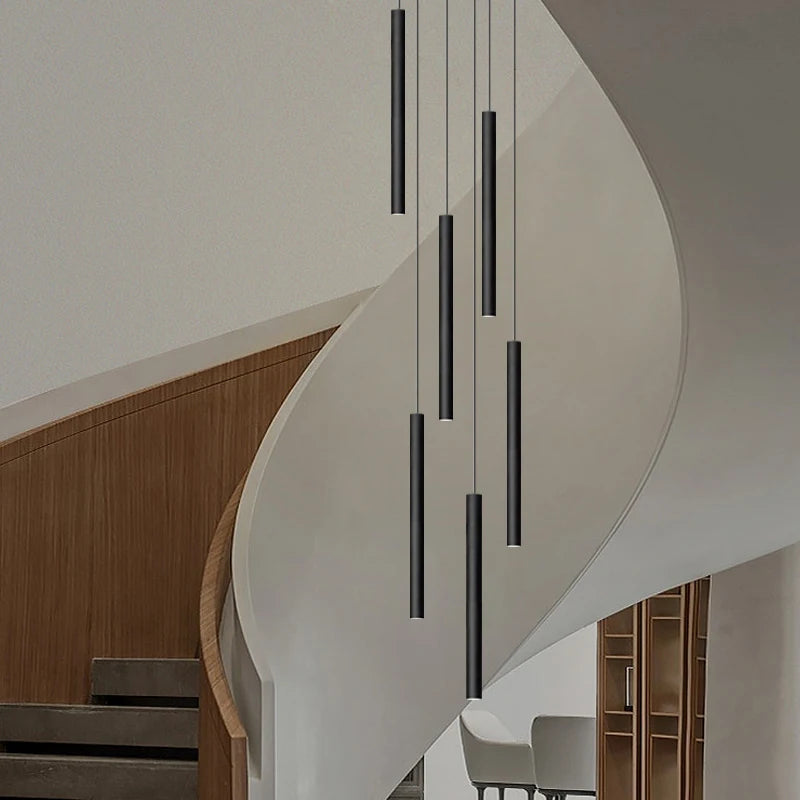 Cylindrical Modern Pendant Long Tube Lamp Hanging Cable Living Room Lamp Designer Villa Penthouse Lamp Led Staircase Chandelier