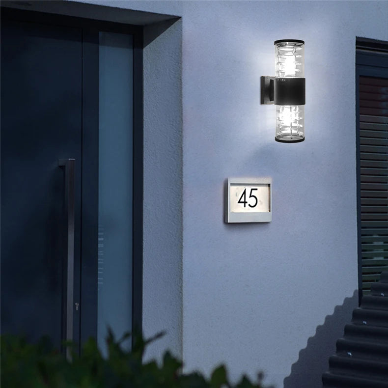 E27 LED Outdoor Wall Lamp Sensor Up Down Glass Aluminum Waterproof Garden Light Corridor Street Exterior Wall Sconce 110V 220V