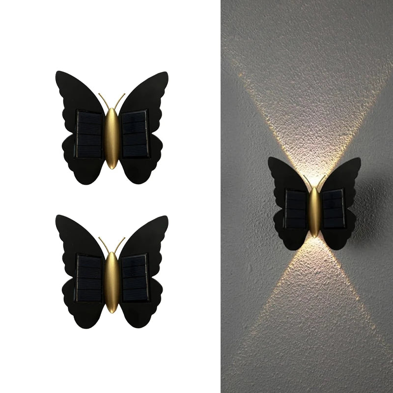 Solar Butterfly Wall Light Outdoor Waterproof LED Decorative Sconce Lamp for Garden Fence Patio Backyard Holiday Lighting Decor