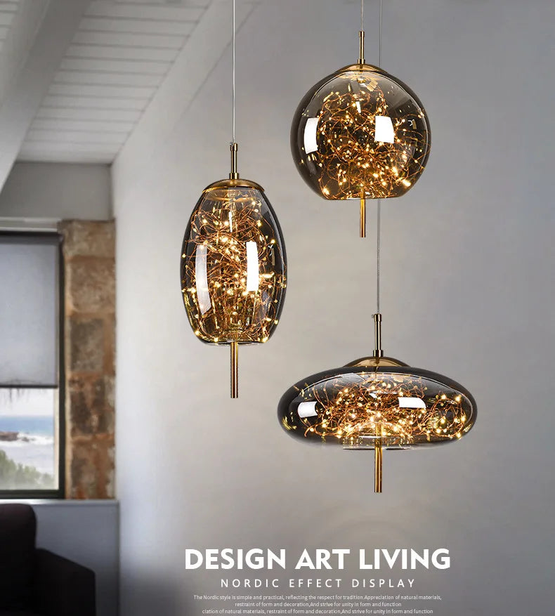 Modern Led Glass Pendant Lights for Bedroom Bedside Bathroom Hanging Lighting Ceiling Chandelier Lamp Decoration String Line