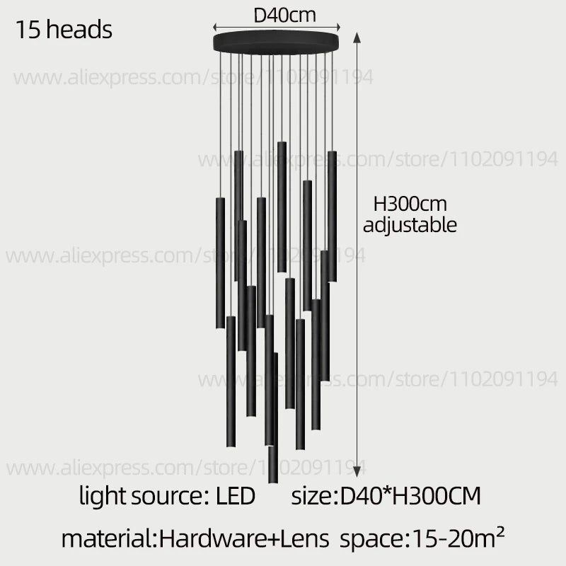 Cylindrical Modern Pendant Long Tube Lamp Hanging Cable Living Room Lamp Designer Villa Penthouse Lamp Led Staircase Chandelier
