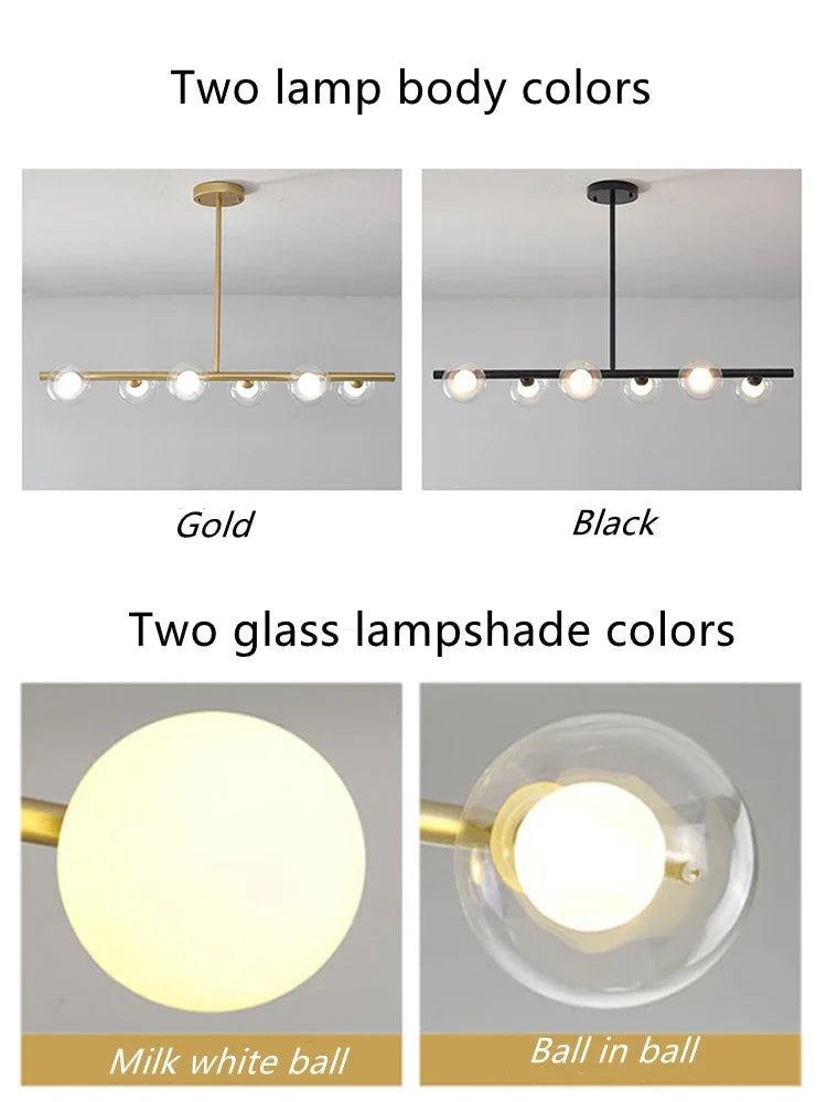 Modern 5/6 White Glass Balls Dining Room Chandelier for Kitchen Island Table Living Room Bedroom Suspension Lamp LED Lighting