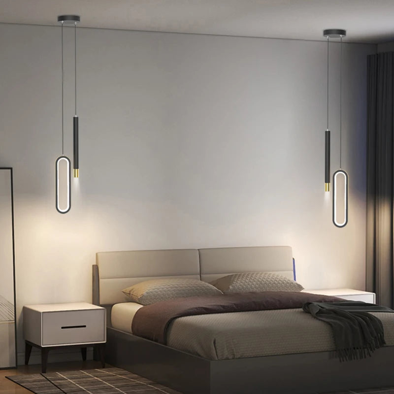 Modern Black Hanging Pendant Lamps For Bedroom Bedside Lighting AC 220V LED Black High Ceiling Suspended Light with Long Cable
