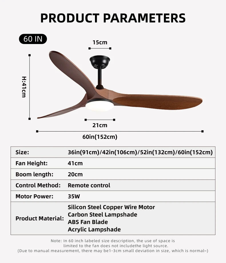36,42,52,60 Inch Inverter Ceiling Fan Light w/Remote, Quiet, 6-Speed, Energy-Efficient for Living, Dining, Study, Bedroom