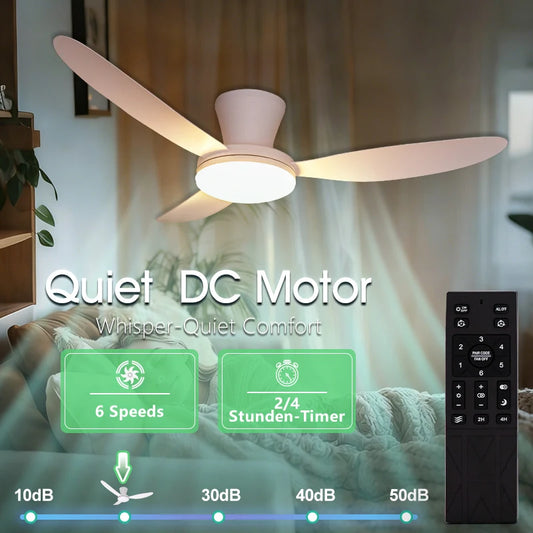 42.91 Inch Ceiling Fans With Lights Led 3 Color 6 Speeds DC Motor Quiet Fans Remote Control Low Floor Decor Fans With Lighting