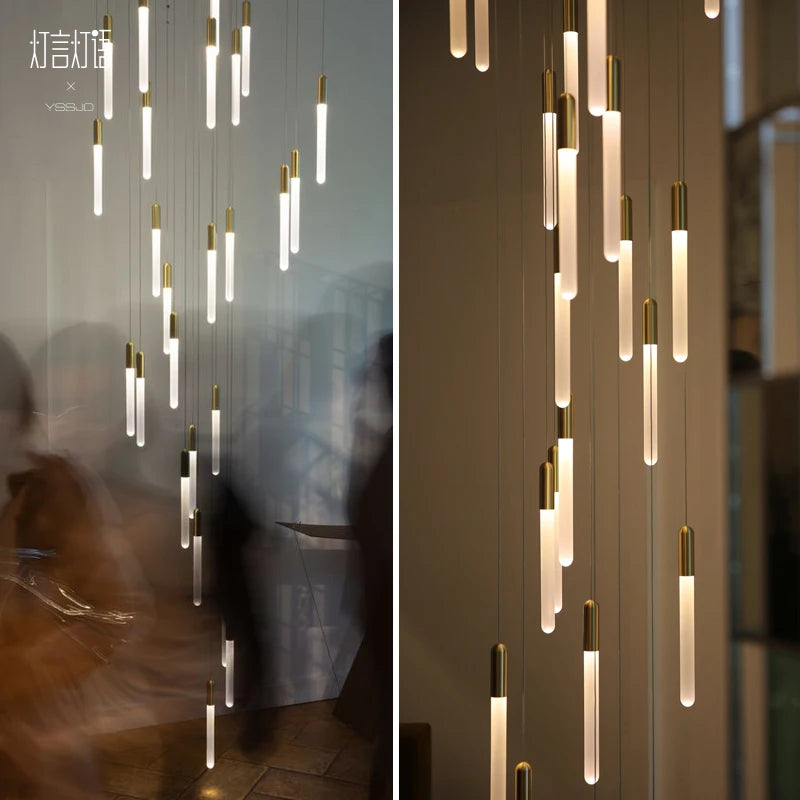 Bar Chandelier Modern Living Room Lamp Hanging Lamps Apartment Villa Hotel Penthouse Chandelier Column Staircase Chandelier
