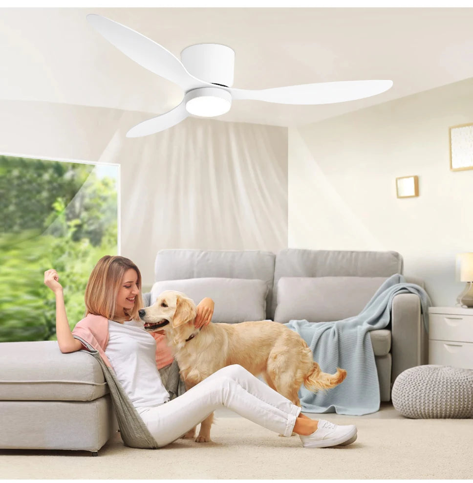 Modern Ceiling Fan with LED Light, DC Motor, Large Air Volume, Remote Control for Kitchen, Bedroom, Dining Room, Patio