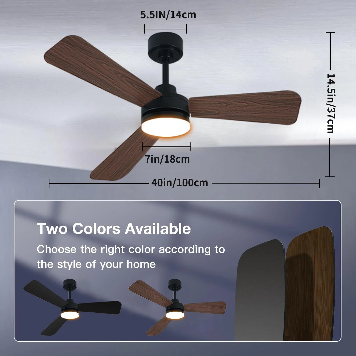 Ceiling Fan with Light, 3CCT, Silent DC Motor, Remote Control, Living Room, Bedroom, Dining Room and Study, Fan Light