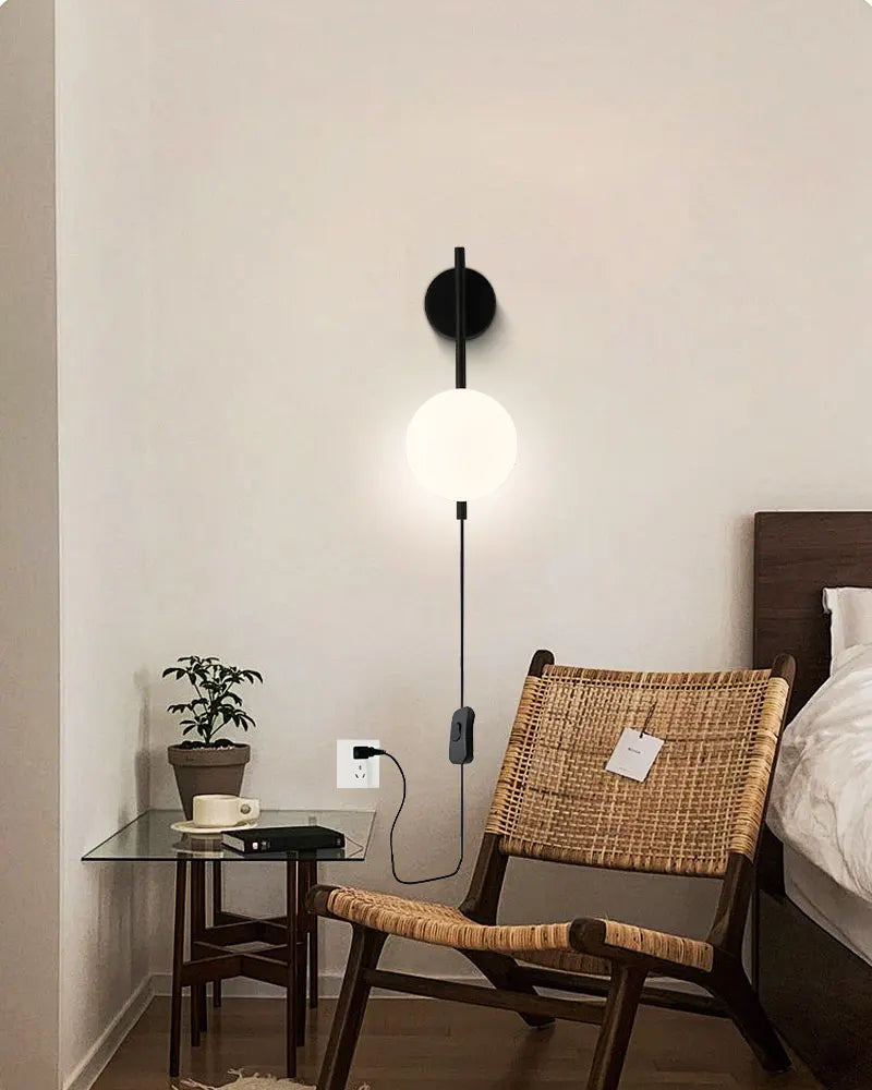 Frosted Glass Ball Indoor LED Wall Lamps with Plug Switch Black Gold G9 LED Wall Lights Wall Sconce for Corridor Aisle
