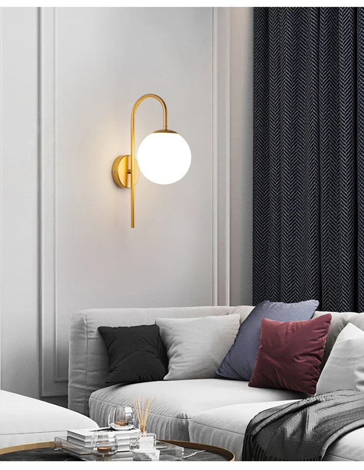 Nordic Home Decoration Lamp White Glass Ball Metal Wall Light 90-260V For Bedroom Corridor Mirror Leisure Area Bedhead Wall Lamp