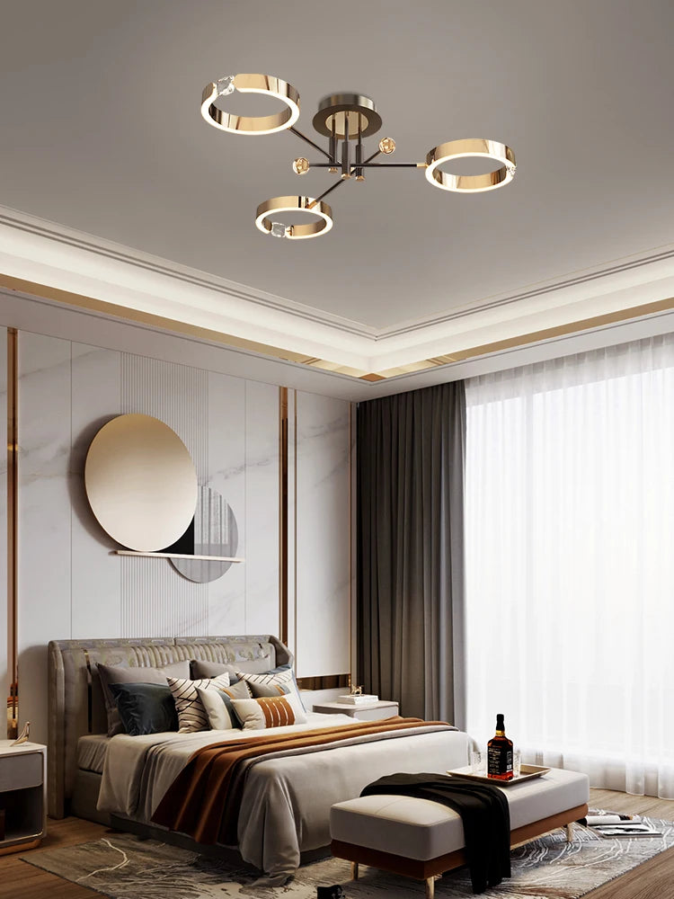 Modern Luxury Chandelier Lighting For Living Room Bedroom Plated Gold Aluminum Remote Control Pendant Lights Crystals Decoration