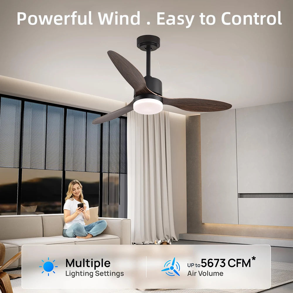 American restaurant fan lamp long page remote control variable frequency dimming Nordic living room ceiling fan with LED lamp