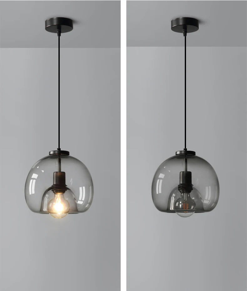 Glass Led Ceiling Chandelier E27 Black Pendant Lamp For Living Room Dining Table Kitchen Bedroom Modern Gray Art Hanging Light