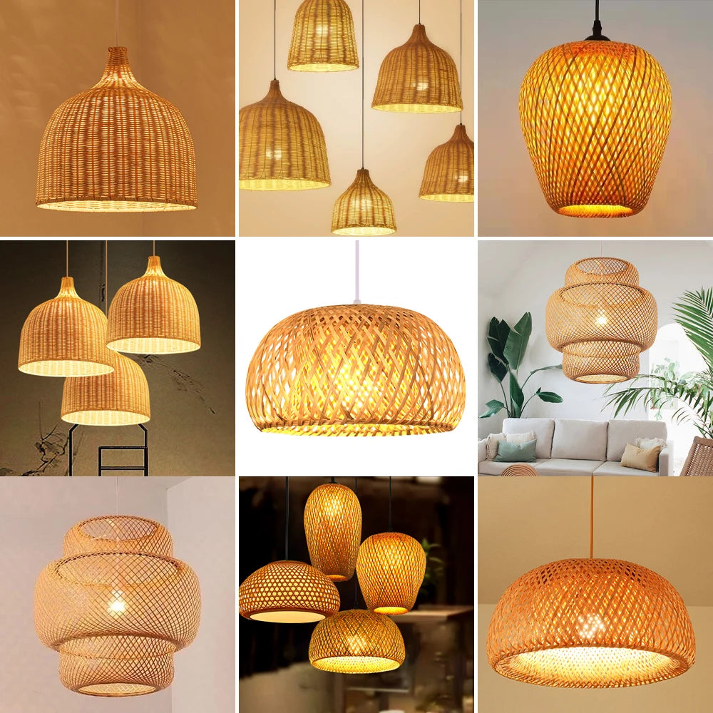Hand Knitted Chinese Style Weaving Hanging Lamps 18/19/30cm Restaurant Home Decor Lighting Fixtures Bamboo Pendant Lamp