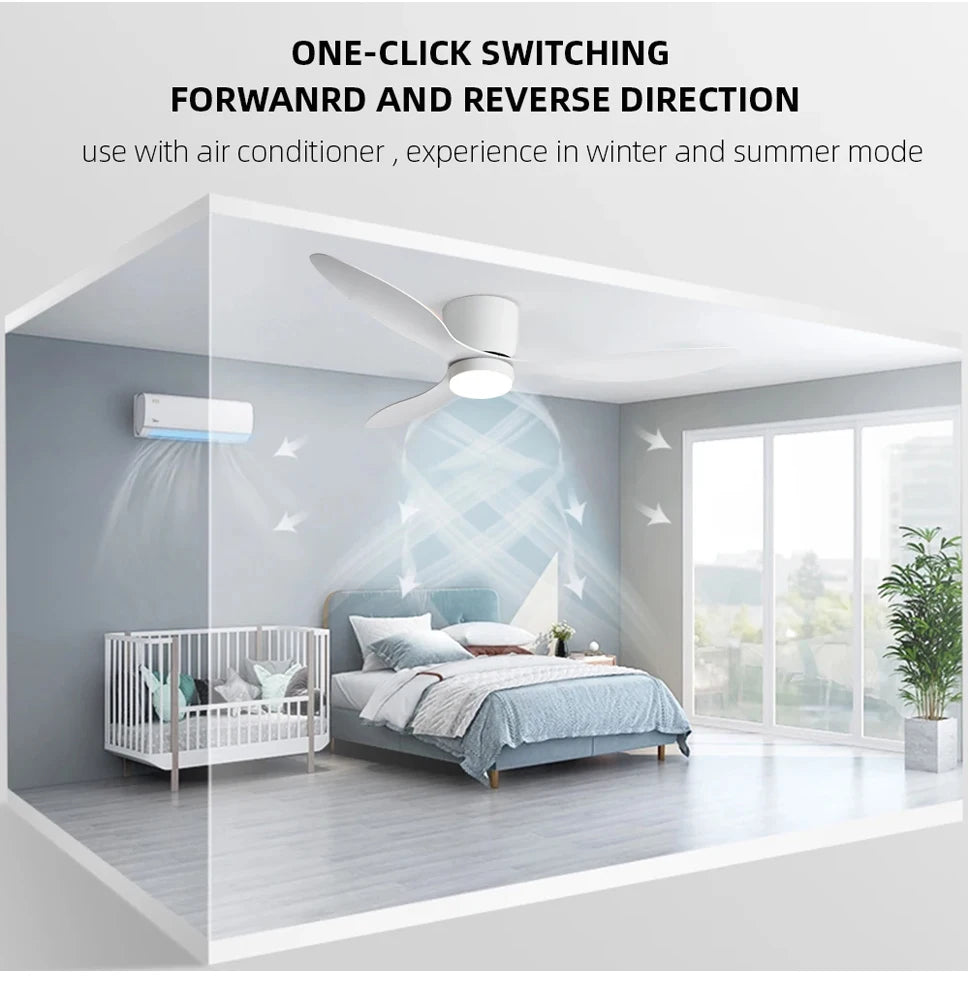 Modern Ceiling Fan with LED Light, DC Motor, Large Air Volume, Remote Control for Kitchen, Bedroom, Dining Room, Patio