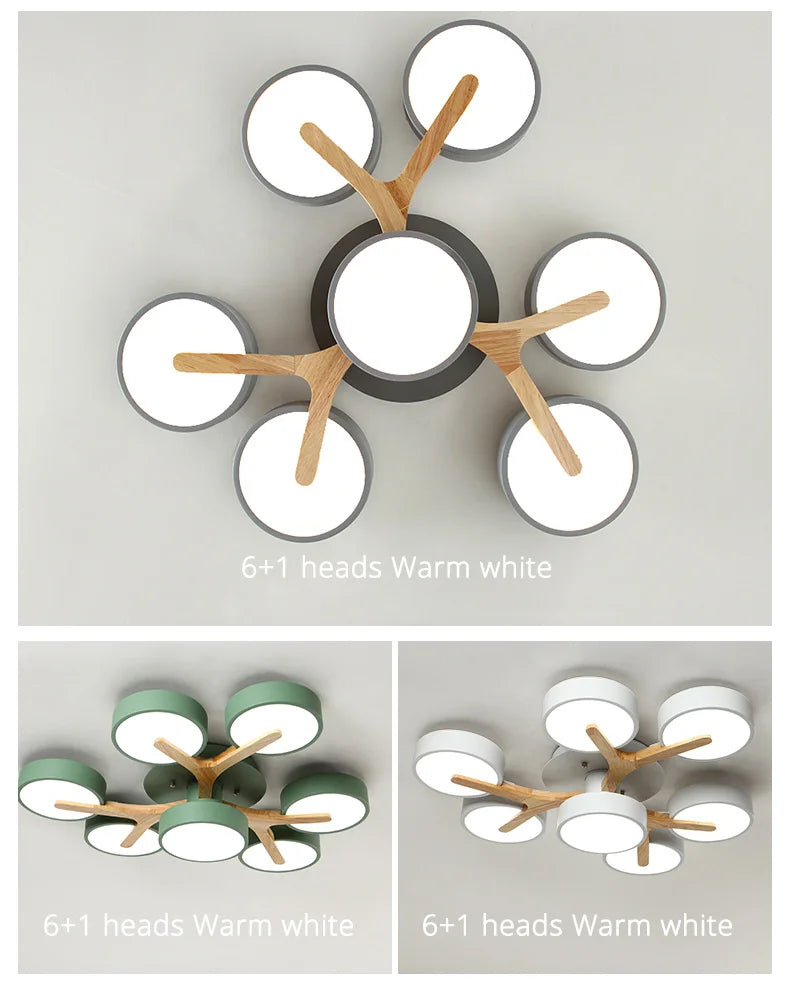 Nordic Style Personalized Macaron Ins Chandelier Bedroom Ceiling Decoration Lamp Modern Minimalist Wood Art Living Room Led Lamp