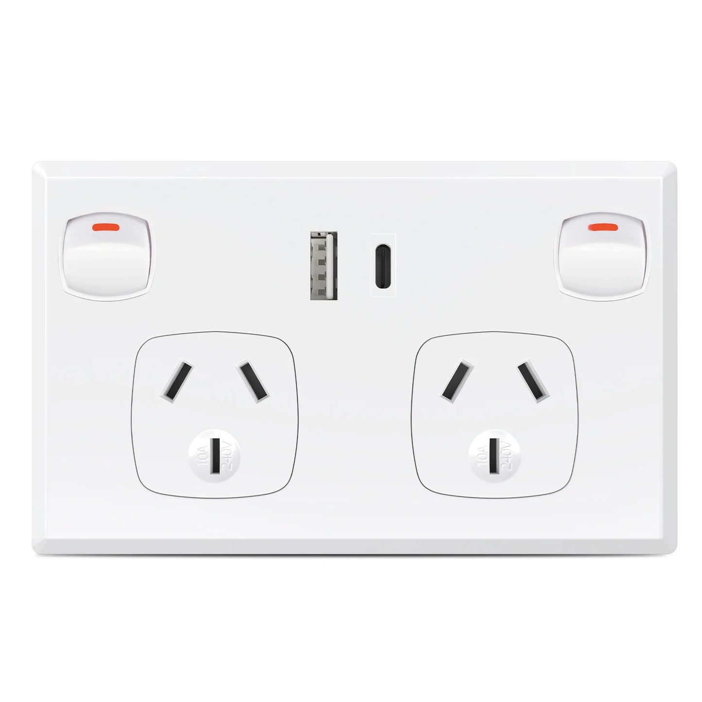 Au Plug adapter Mobile phone charging power supply 10A socket Australian standard wall dual socket with 2gang switch 118mm*73mm