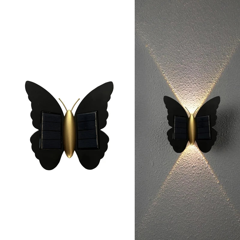 Solar Butterfly Wall Light Outdoor Waterproof LED Decorative Sconce Lamp for Garden Fence Patio Backyard Holiday Lighting Decor