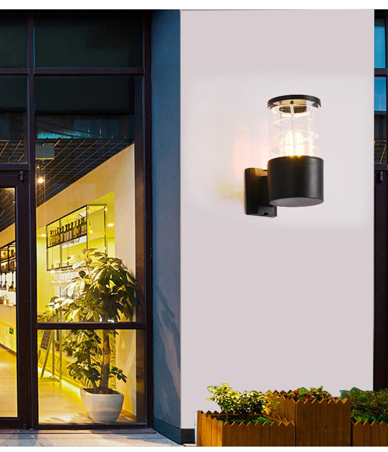 E27 LED Outdoor Wall Lamp Sensor Up Down Glass Aluminum Waterproof Garden Light Corridor Street Exterior Wall Sconce 110V 220V
