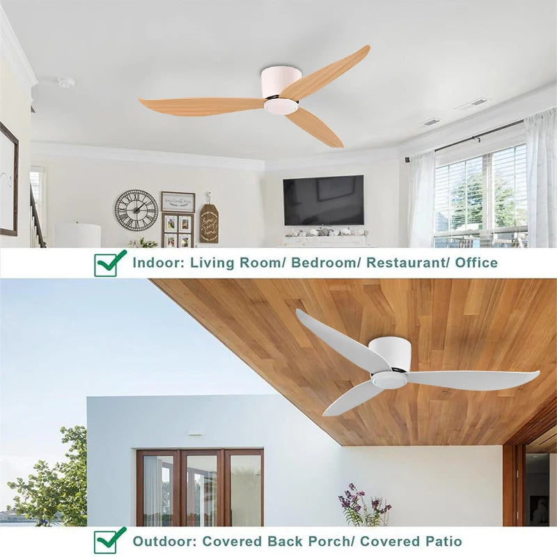 White 52 Inch Ceiling Fan with Light and Remote Control, Low Profile Embedded Ceiling Fan, Dimmable Bedroom, Living Room, Indoor