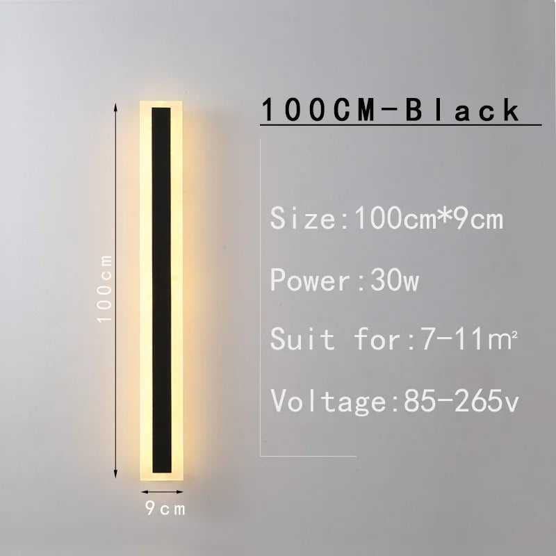 Outdoor IP65 waterproof Long strip lamp, simple LED wall light suitable for courtyard, villa, gate, garden outdoor decoration