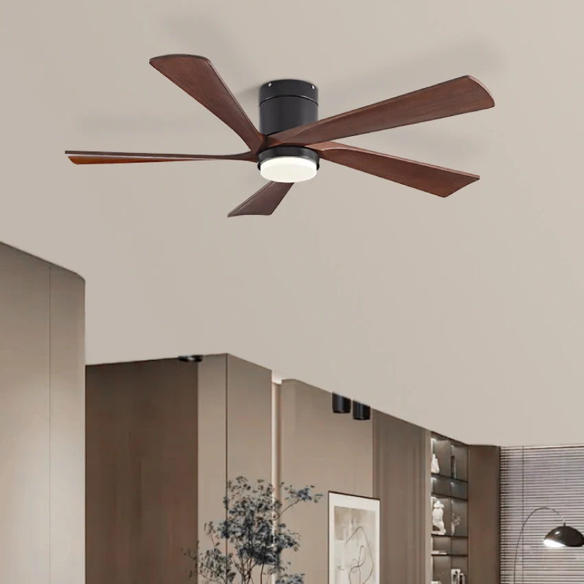 FUMANJIA 52" Solid Wood Ceiling Fan - 6-Speed Inverter Motor with Remote Control, Energy-Efficient Silent Operation for Living