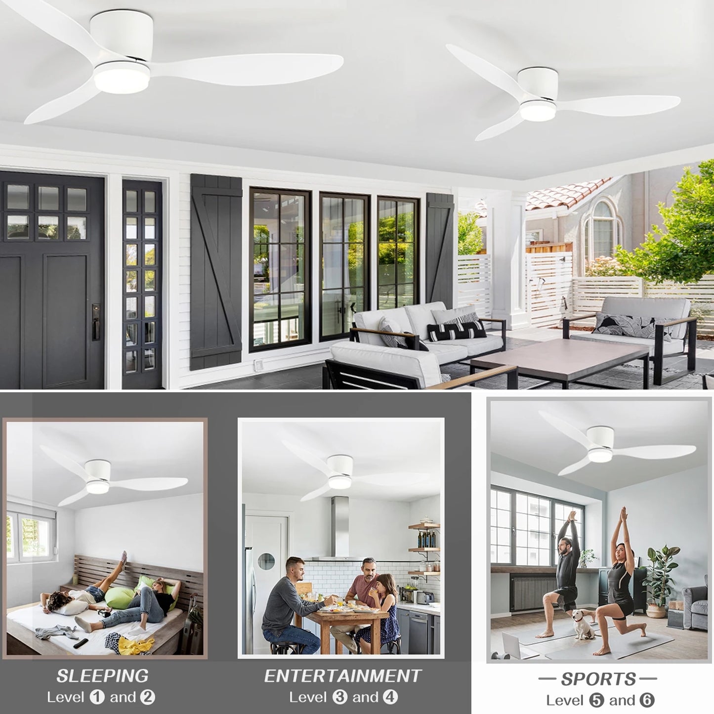 IRALAN Ceiling Fan With Light,42 Inch/52 Inch Low Profile Ceiling Fan with remote control,  For Indoor and Covered Outdoor