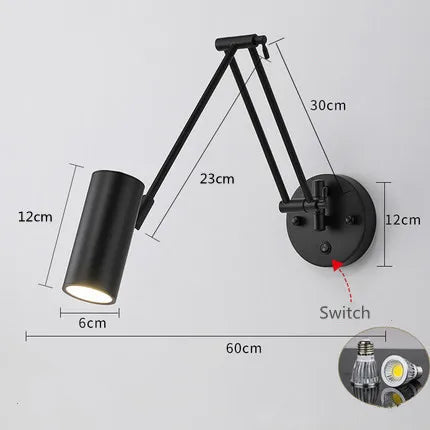 Modern Indoor Touch Sensor Wall Lights Adjustable Swing Long Arm LED Wall Lamps Internal Bedside Lighting Decor Sconce Lights