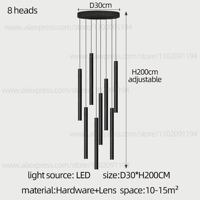Cylindrical Modern Pendant Long Tube Lamp Hanging Cable Living Room Lamp Designer Villa Penthouse Lamp Led Staircase Chandelier