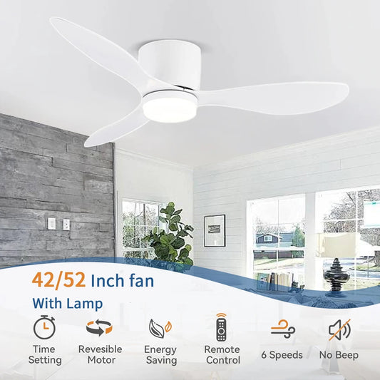 42Inch Low Profile Mount Ceiling Fan Light with 3 Colors, 6 Speeds, Timing, Ceiling Fan with Remote Control  Bedroom Dining Room