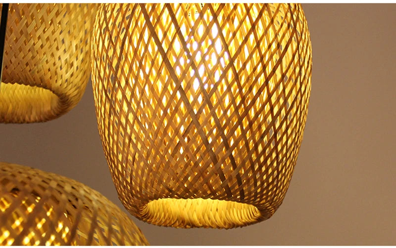 Hand Knitted Chinese Style Weaving Hanging Lamps 18/19/30cm Restaurant Home Decor Lighting Fixtures Bamboo Pendant Lamp
