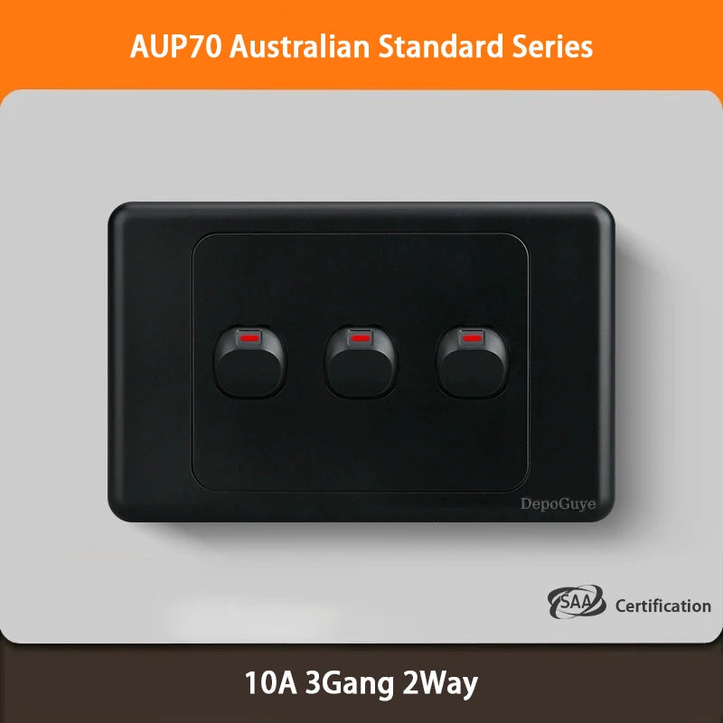 Black Australian Standard USB C Wall Dual Socket with 1/2/3Gang Switch,AU Plug Adapter Mobile Phone Charging Power 10A Outlet