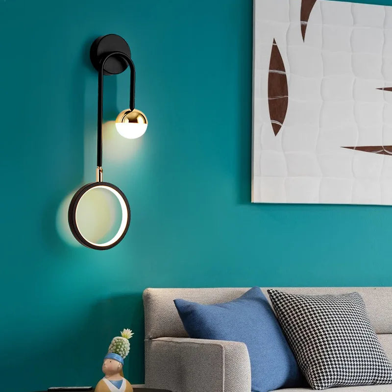 Modern Led Wall Lamp Nordic Sconce Round Lighting Luxury Rotatable Corridor Bedside Hallway Living Room Dining Indoor Deco Light