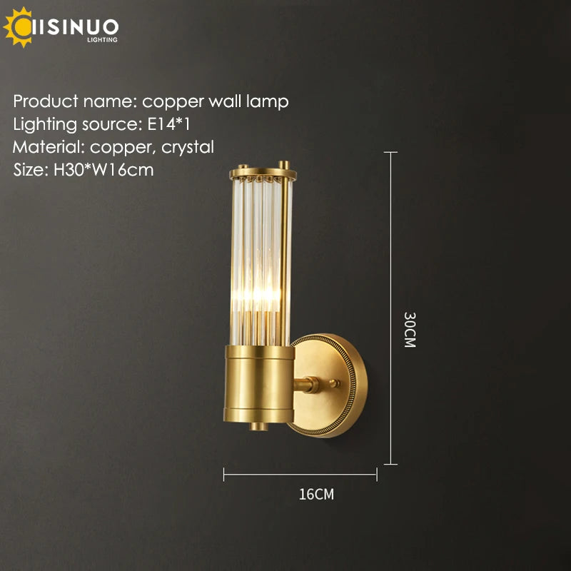 Copper Wall Sconce Light Indoor Wall Mount Lamp E14 Base Wall Fixture for Bedroom Living Room Balcony Hallway Decoration 96V240V