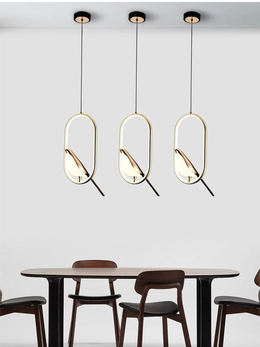 Luxury Home Decor Bird Pendant Light Alloy Plating Body Acrylic Lampshade Hanging Lamps LED Bar Dining Rotatable Bird Chandelier