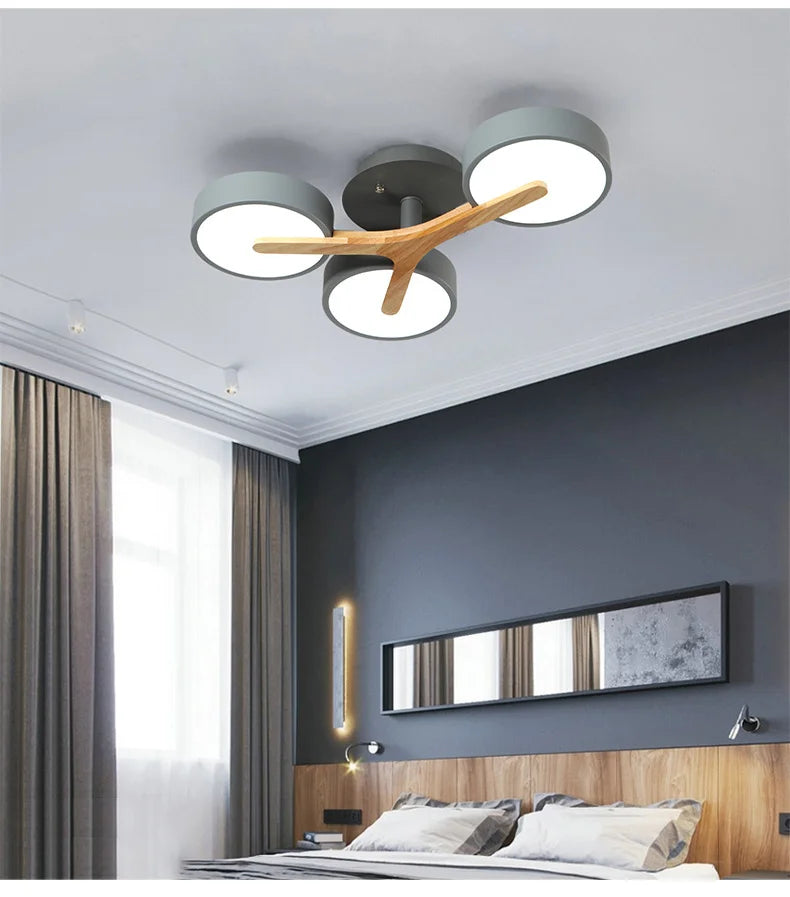 Nordic Style Personalized Macaron Ins Chandelier Bedroom Ceiling Decoration Lamp Modern Minimalist Wood Art Living Room Led Lamp