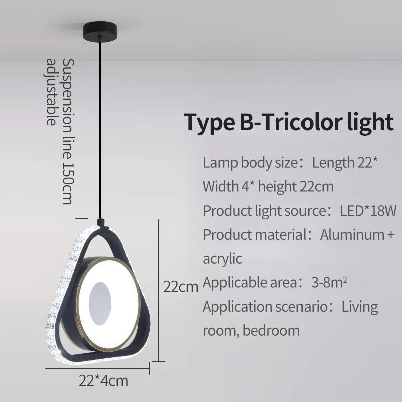 Modern Pendant Lamp Dining Room LED Crystal Design Gold Finish Minimalist Bedroom Bedside Lighting Chandelier for Home Decor