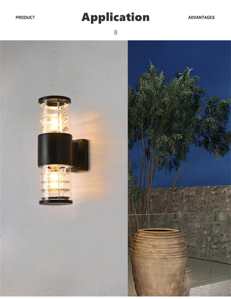 E27 LED Outdoor Wall Lamp Sensor Up Down Glass Aluminum Waterproof Garden Light Corridor Street Exterior Wall Sconce 110V 220V