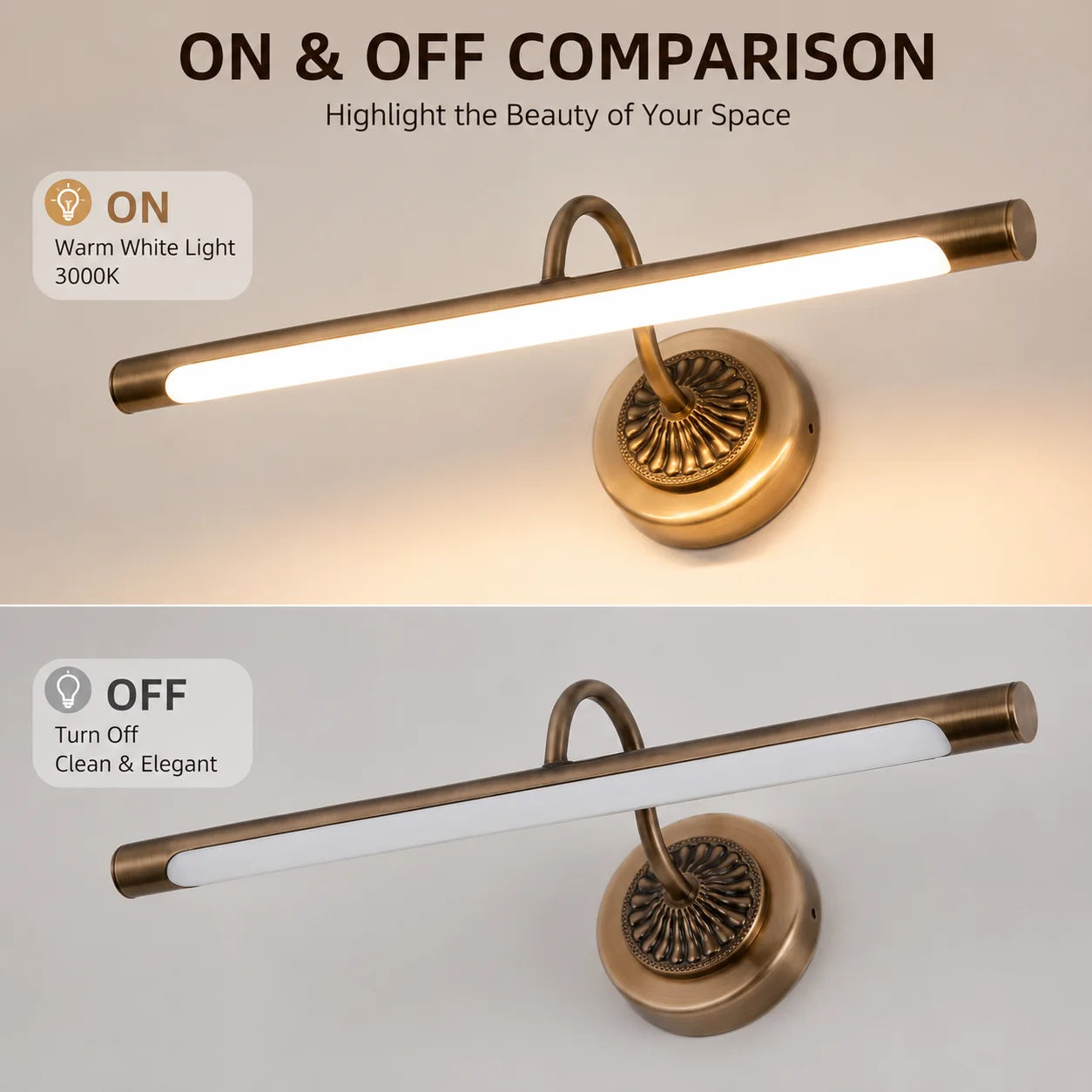 45.5CM 8W LED Bathroom Vanity Light Modern Antique Brass Mirror Wall Lamp for Bathroom Bedroom Living Room
