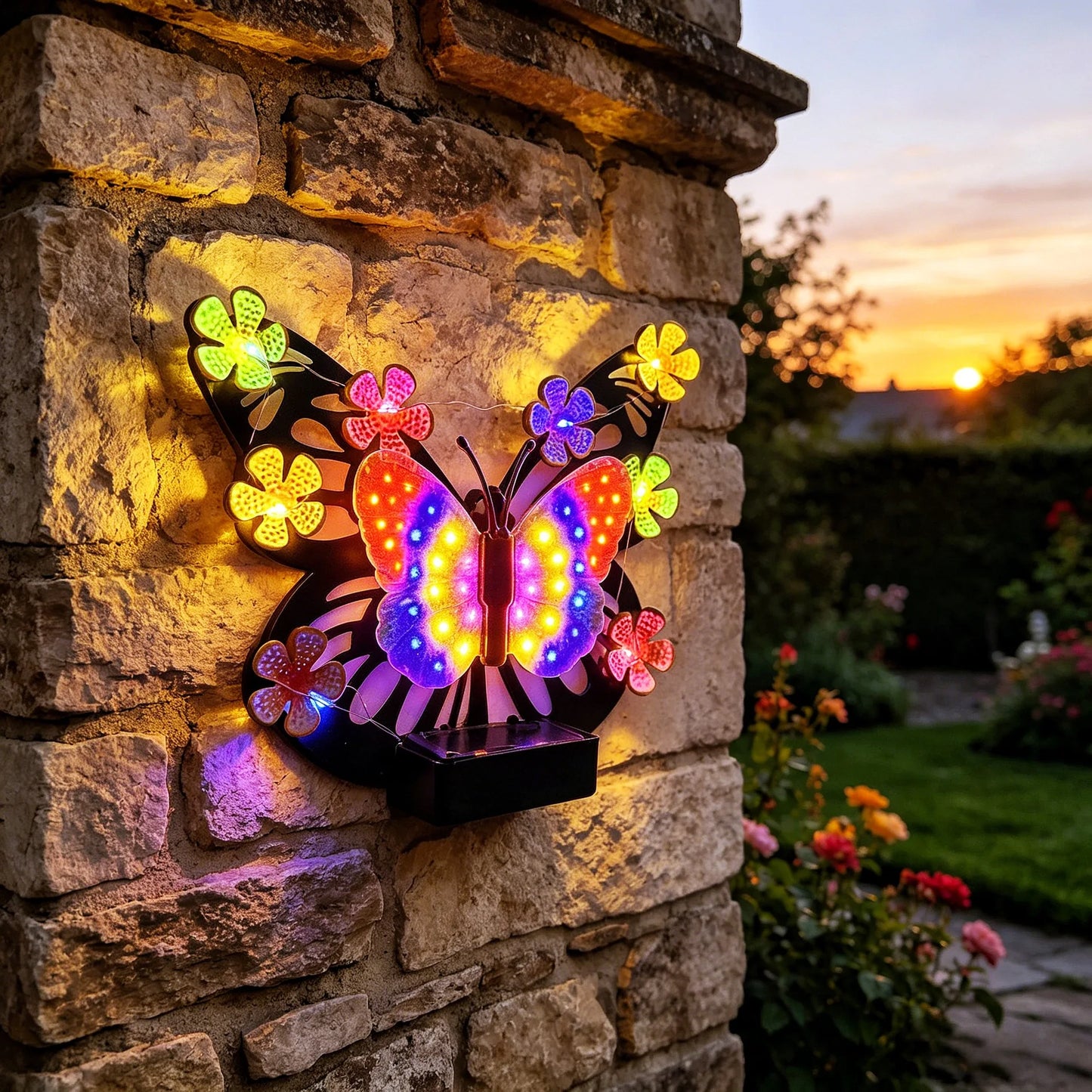 Solar Outdoor Butterfly Wall Decor Metal Decorative Lights Waterproof Butterfly Decoration for Outside Patio Yard Porch