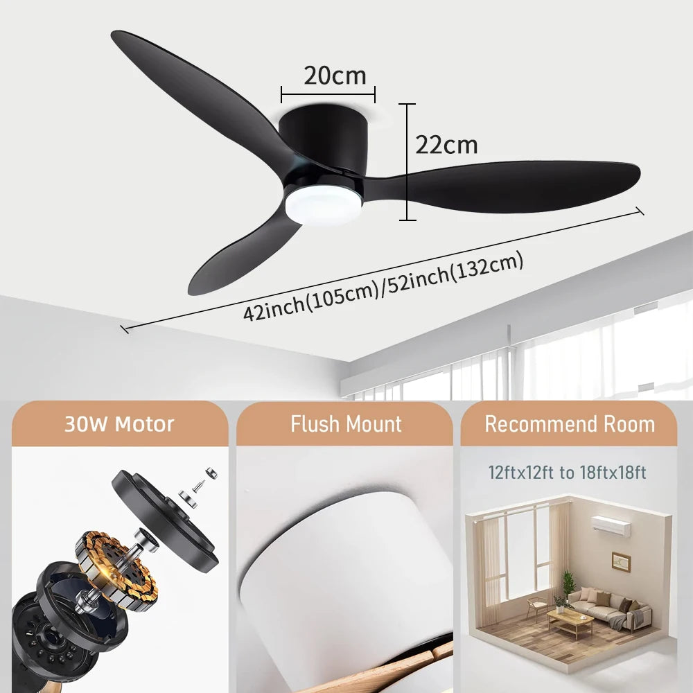 Modern LED Ceiling Fan, Remote Control, High Airflow DC Motor, Pendant Light Suitable for Bedrooms, Living Rooms, Dining Rooms