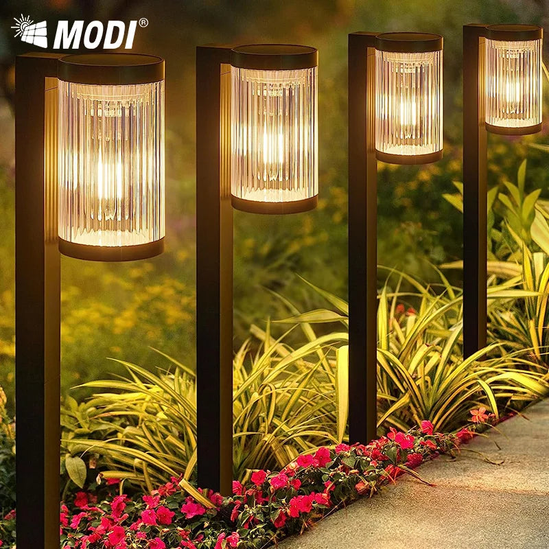 Two Pack MODI Outdoor Solar Spike Lights  - IP65 Waterproof , Dusk to Dawn Auto On/Off, Warm Yellow Glow for Garden/Porch