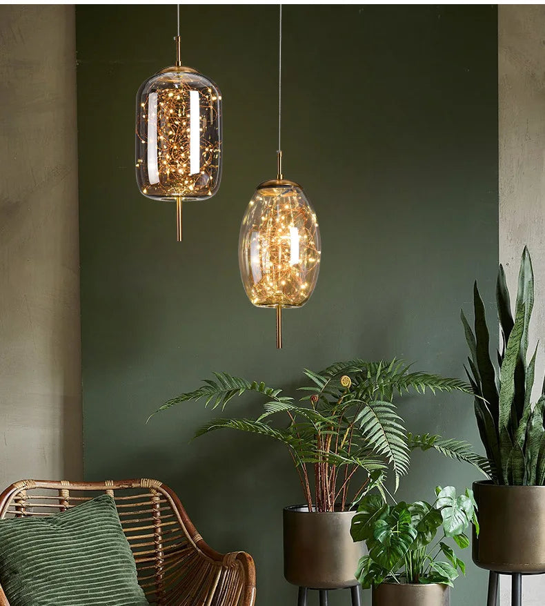 Modern Led Glass Pendant Lights for Bedroom Bedside Bathroom Hanging Lighting Ceiling Chandelier Lamp Decoration String Line
