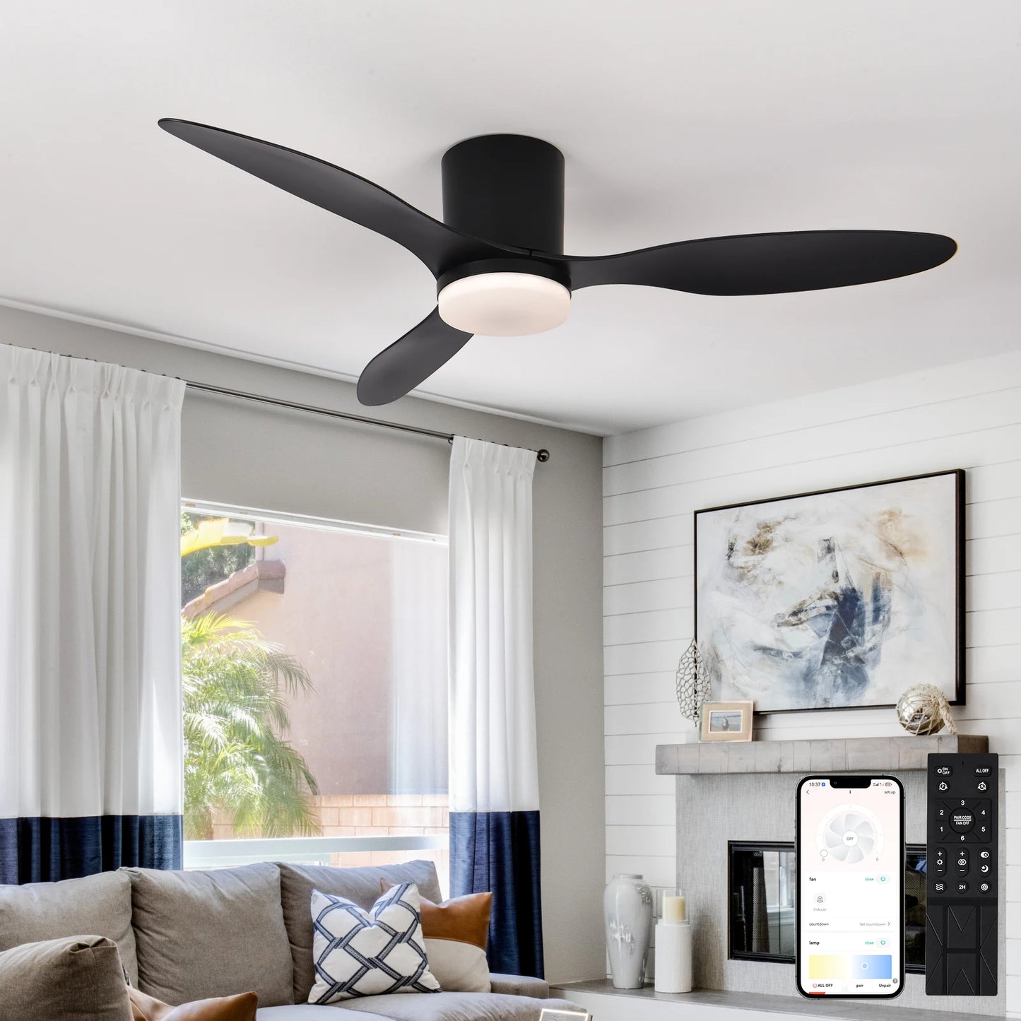 Modern Black White Low Floor DC Motor Ceiling Fans With Remote Control Simple Ceiling Fan Light Home Fan